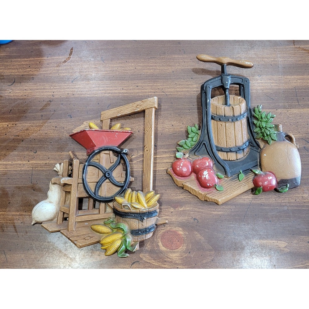 Vintage 1978 HOMCO Wall Decor Corn Sheller Apple Juicer 1270BX Metal Farm Countr